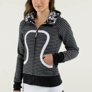 Lululemon Athletica Black and White Striped Hoodie Scuba Discontinued Rare Find